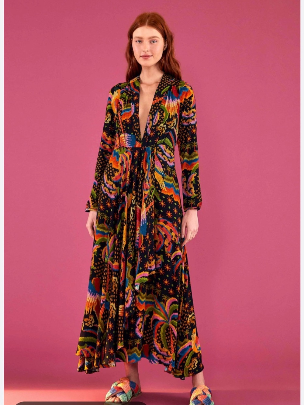 NWT Farm Rio Macaw Island Long Sleeve Maxi Dress